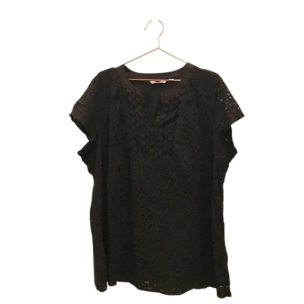 Isaac mizrahi live black lined lace cap sleeve blouse size 2X